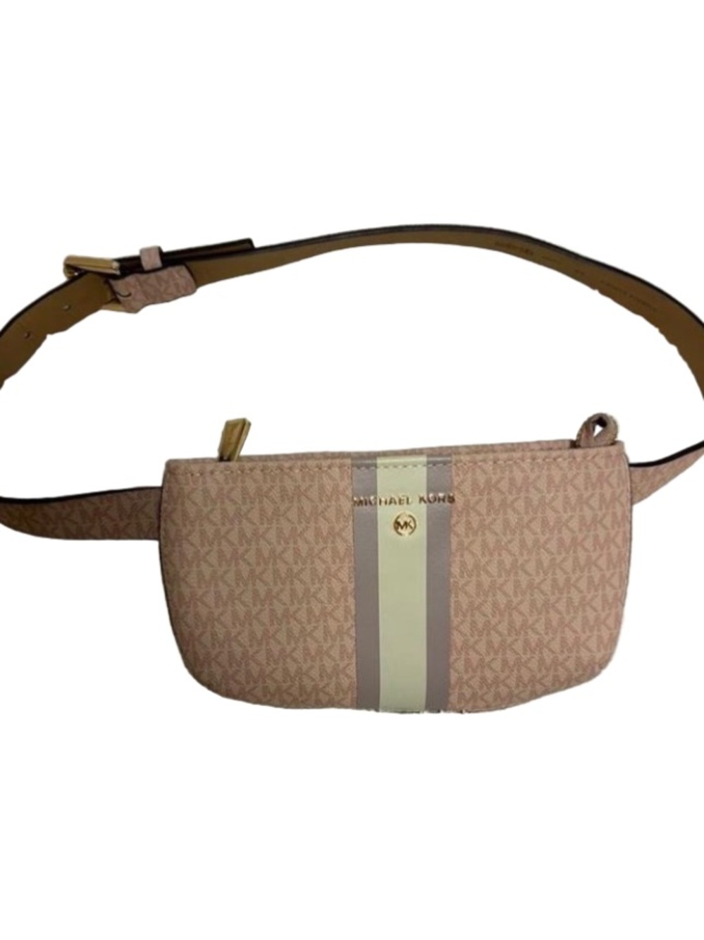 MICHAEL KORS Ballet Pink & Cream Signature Logo Center Stripe Belt Bag -M 29-32” - Picture 5 of 12